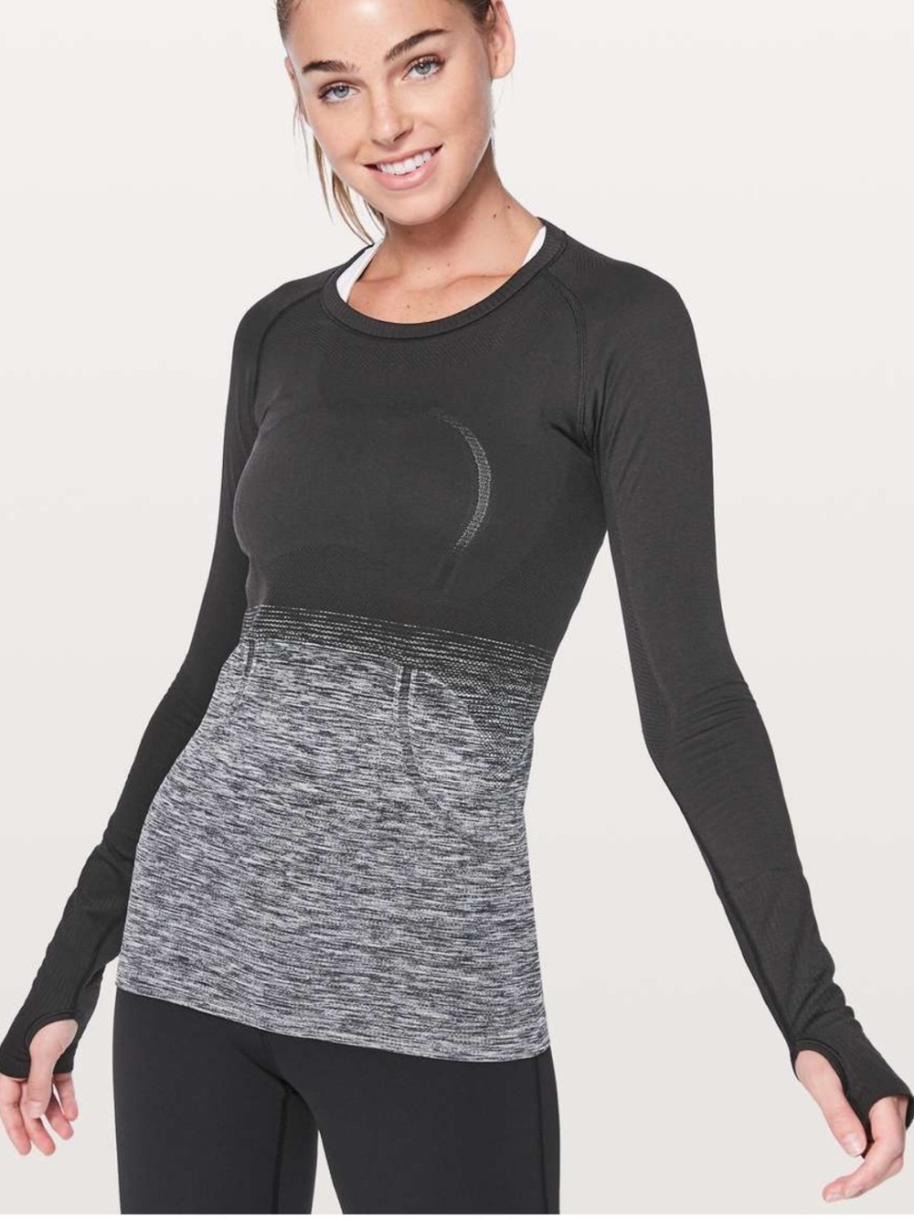 lululemon athletica  swiftly tech long women size 6 Black & Heather Gray